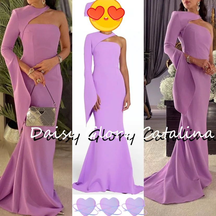 Long Sleeves Prom Dress for Women Gorgeous Lilac Evening Dresses Simple O Neck One Shoulder Mermaid Wedding Party Dresses 2023