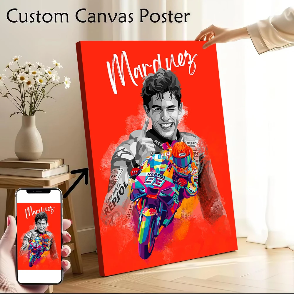 Pôster de Retrato Pop Art de Marc Marquez, Imagens Personalizáveis, Arte de Parede em Tela para Decoração de Quarto, Decoração de Casa