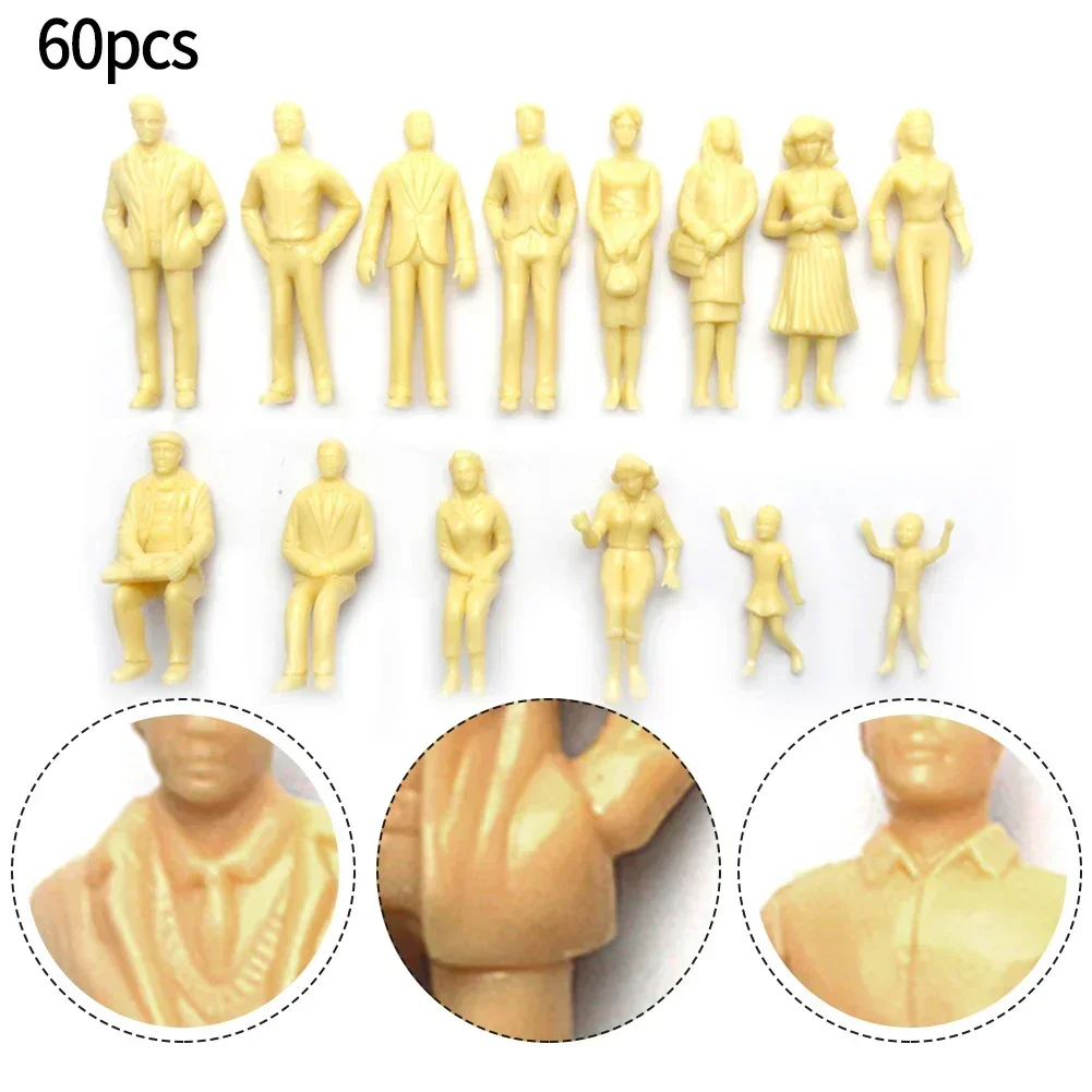 60pcs Model Figures 1:87 Unpainted H0 Figures Standing H0 Accessories Plastic  Painted Figures Desk Decoration Gift To Kids