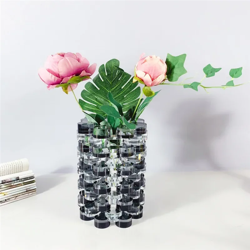 Modern Irregular Crystal Glass Vase Transparent Flower Holder For Living Room TV Cabinet Dried Floral Arrangement Home Decor