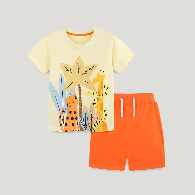 

2-7Y Boys 2-Piece Cotton Outfit Set Pure Cotton Short Sleeve T-Shirt & Sport Shorts Kids Sportswear for Summer Casual Clothing