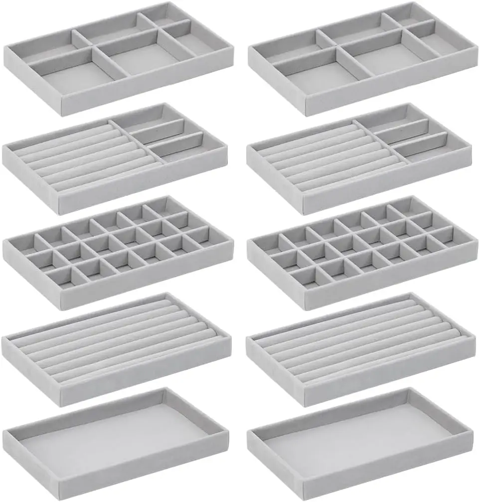 

10 упаковок, органайзер для ювелирных изделий, лоток, вставки для ящиков, штабелируемые бархатные вкладыши, разделители, настраиваемая шкатулка для драгоценностей, пенопластовый держатель для колец