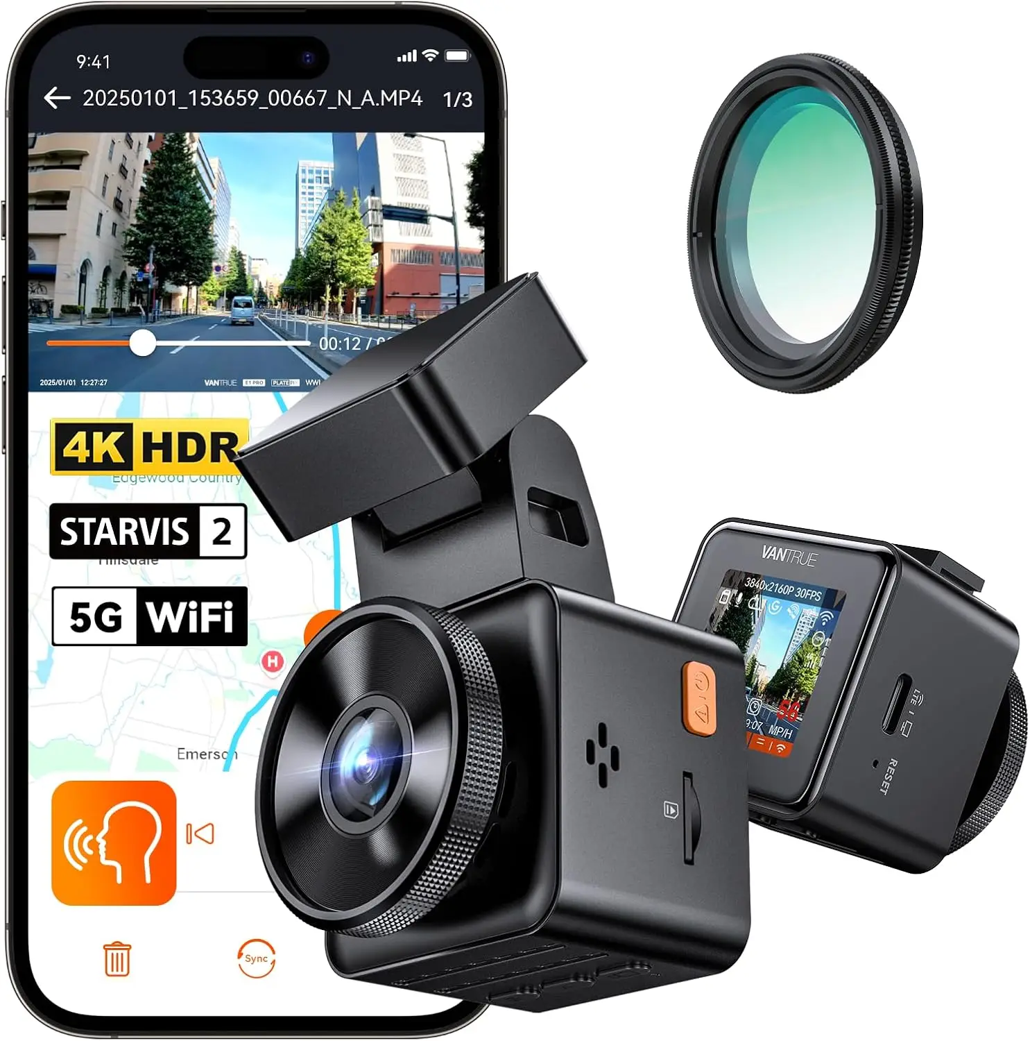 

E1 Pro 4K Mini Dash Cam Front, STARVIS 2 PlatePix HDR Night Vision Car Camera, Built-in 5G WiFi GPS, 1.54'' IPS Screen, Voice Co