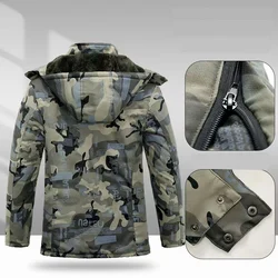 Winter Cargo Zip Up Camouflage Jacket Men Thicken Warm Parkas Hooded Cotton Clothes Fashion Wool Liner Coat