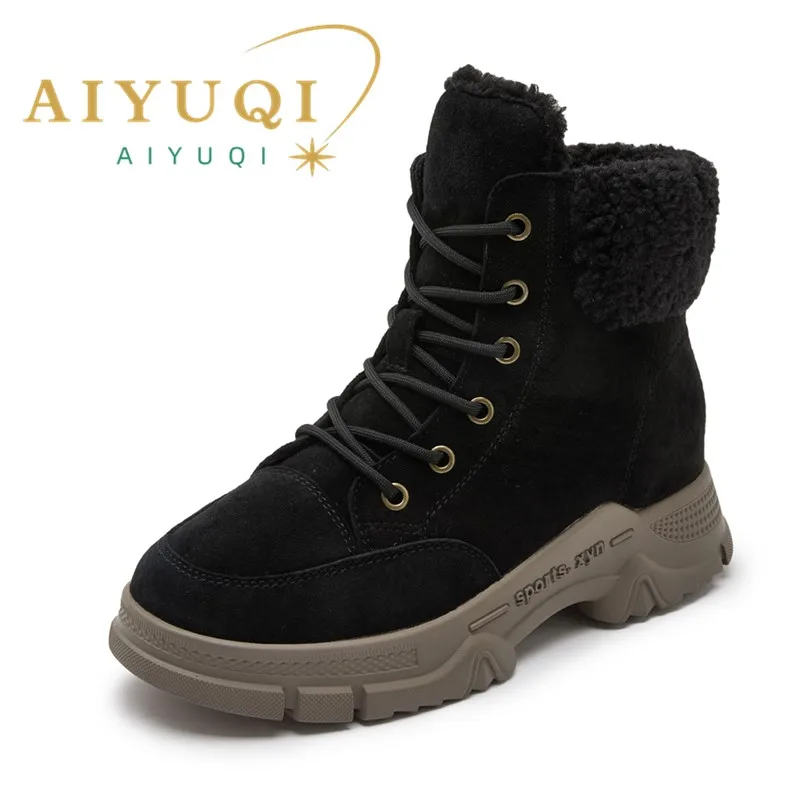 AIYUQI Snow Boots Women 2024 new Women Winter Shoes Non-slip Flat Large Size Real Leather Women Ankle Boots