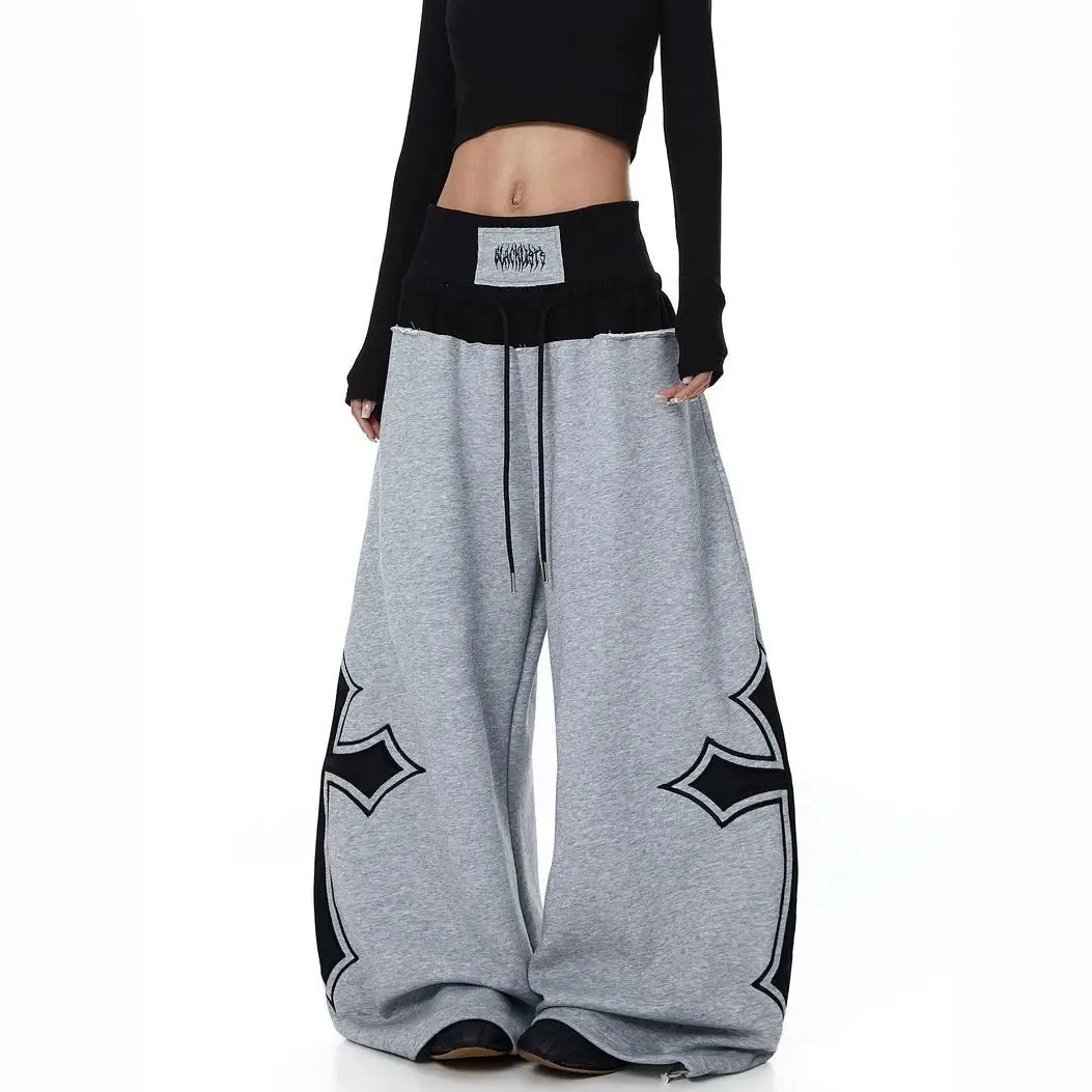 

American high street color blocking cross jazz dancer summer hip-hop slimming leg covering drape pants Y2K American street life
