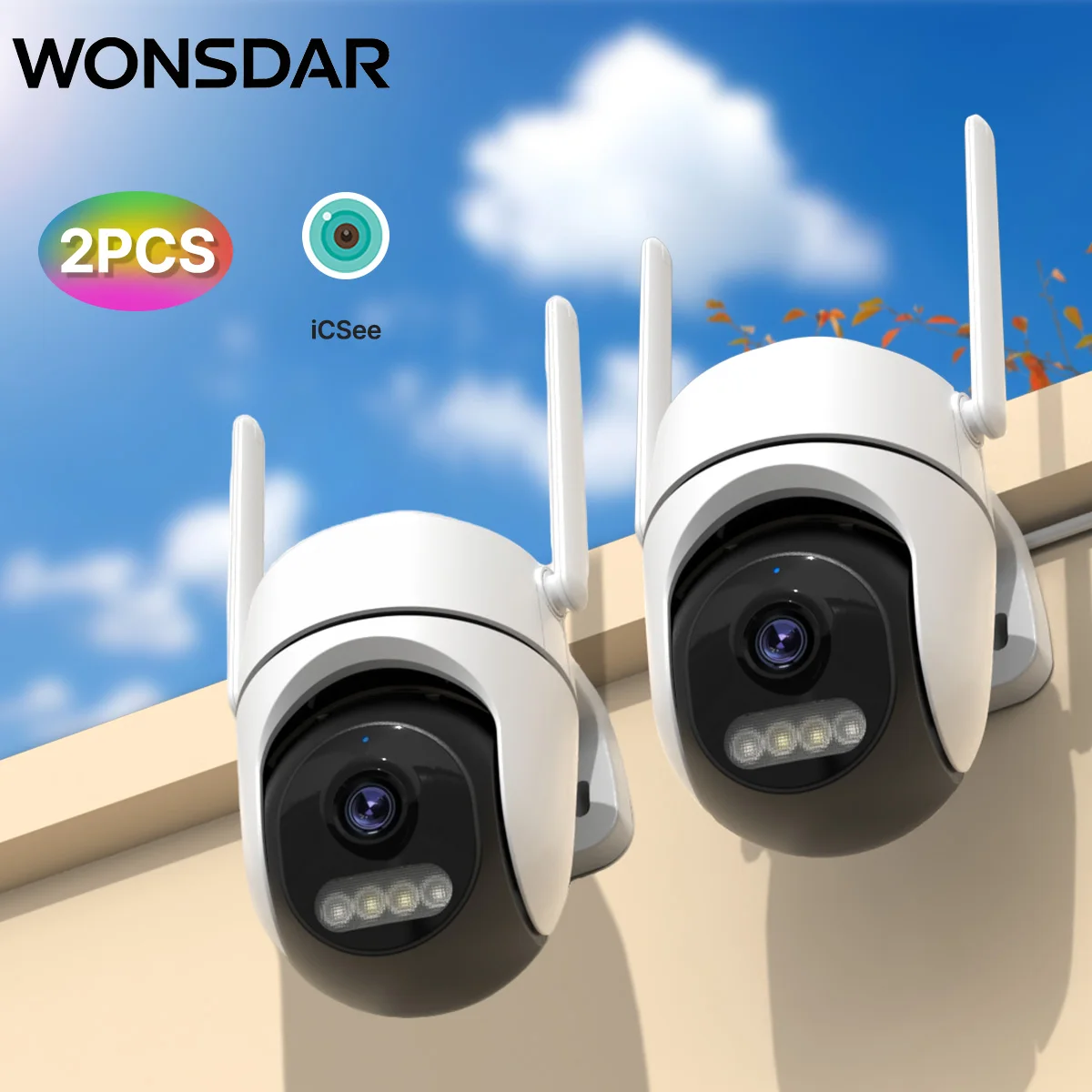 WONSDAR 2pcs PTZ WiFi Camera Outdoor IP Camera Video Surveillance Smart Home Security Protection Motion Detection Alarm iCsee