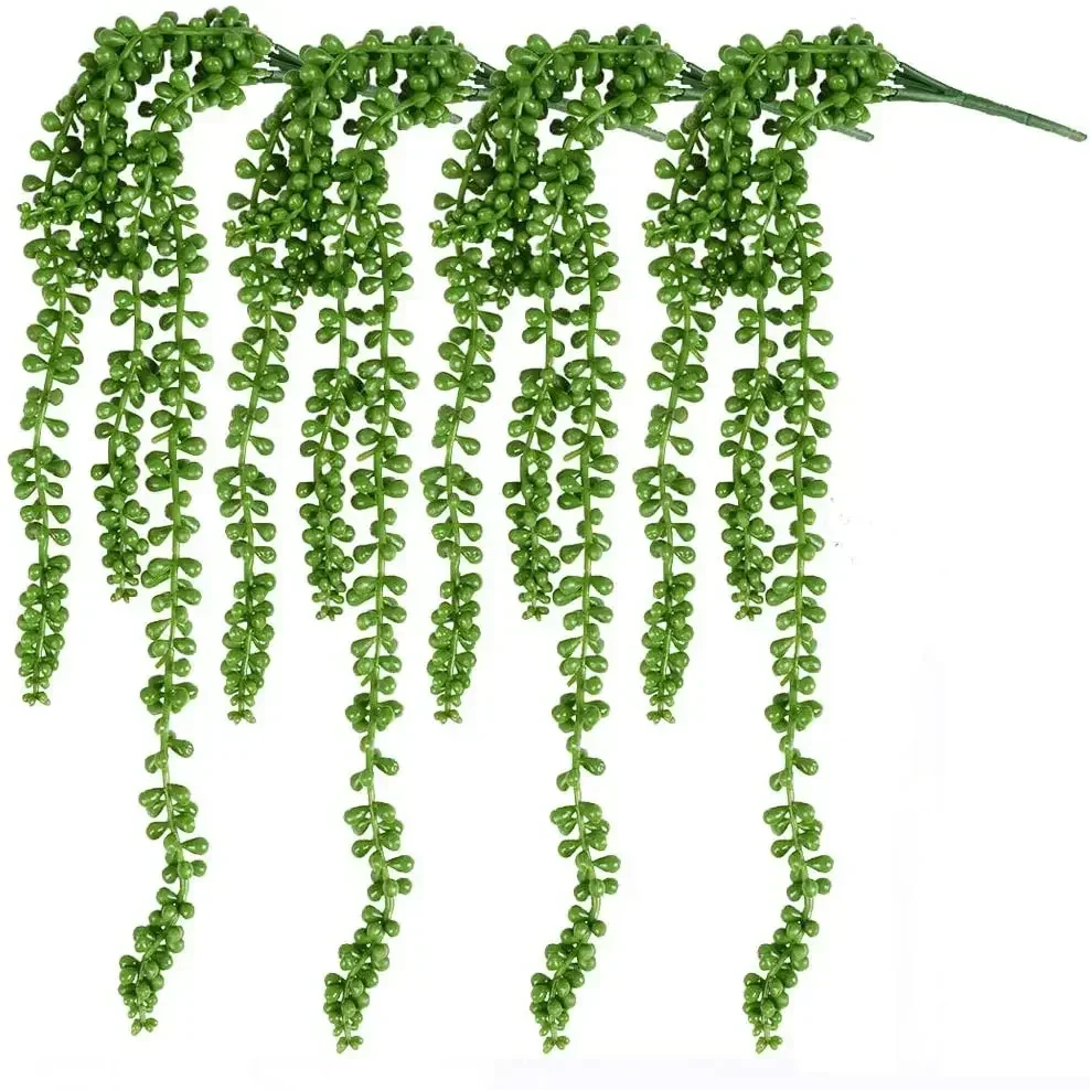 

4pcs Artificial Succulents Hanging Plants Fake String of Pearls, 19" Faux Hanging Succulents