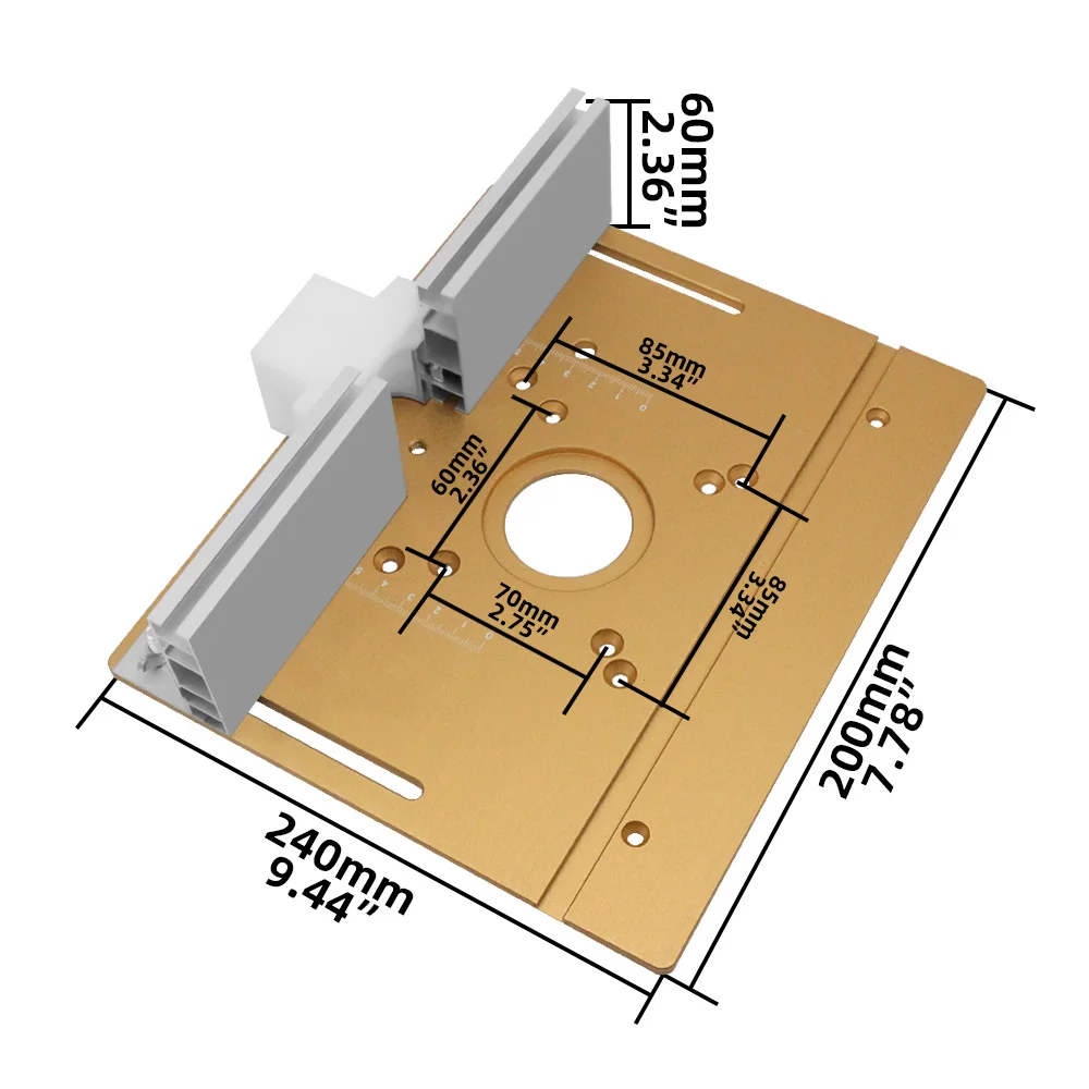 Aluminium Router Table Insert Plate Woodworking Trimmer Electric Wood Milling Flip Plate with Miter Gauge for DIY Workingbenches