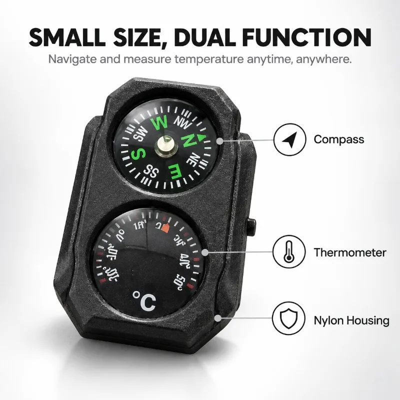 Light‑Weight Nylon Compass Thermometer Ornament Compact Size for 20mm Rail Hobby Decoration Project