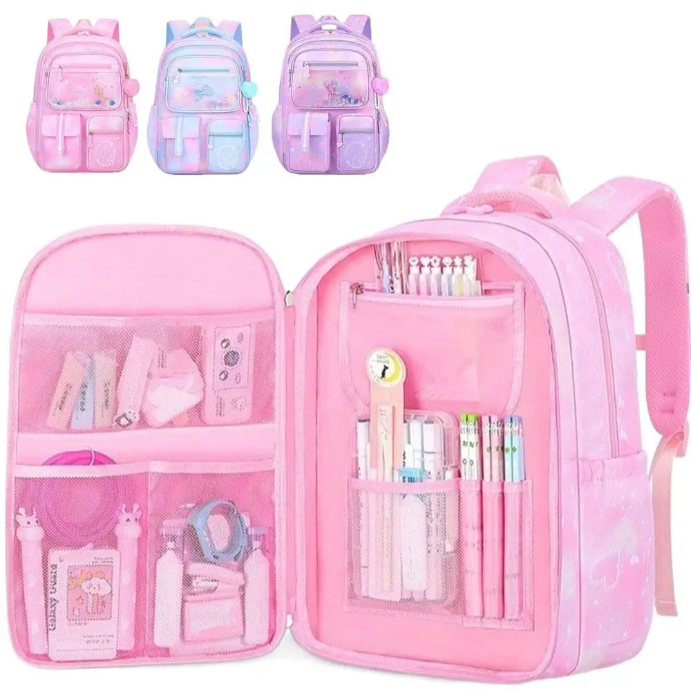 

Fashion Side-Open Children Backpack Multiple Pockets Korean Style Shoulders Bag Large Capacity Oxford Student School Bag Girls