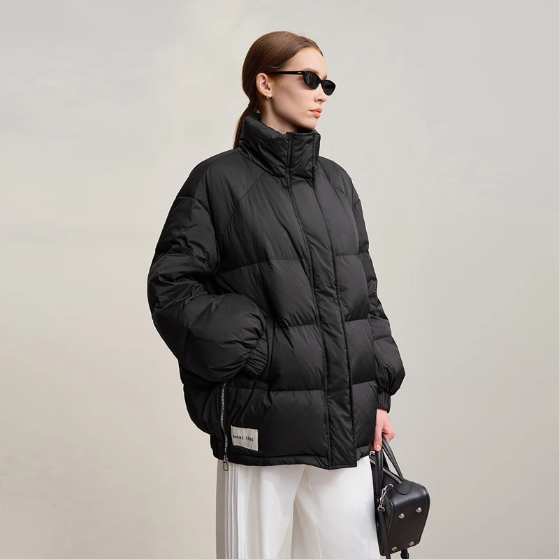 Amii donsjassen 2025, winter nieuwe warme coltrui, schoudermouwen, losse top, effen, veelzijdige lange donsjassen voor dames 12544132