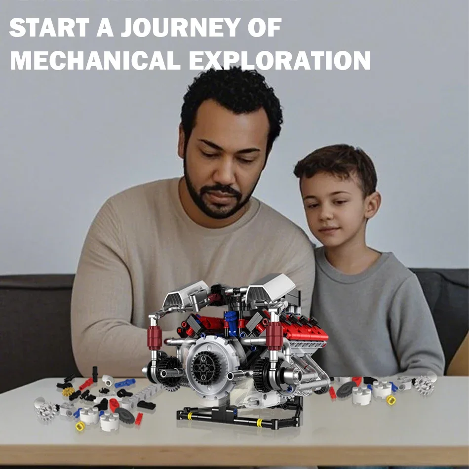 MOC Technische Supercar Gemotoriseerde FLM V8 Motor Bouwstenen Auto Deel Elektrisch Aangedreven Motor Bakstenen Montage Speelgoed Kid Gift