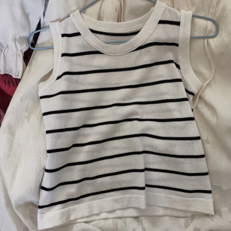 

Sweater Vests Women Korean Striped Summer Harajuku Sleeveless Basic O-neck Knit Cozy Popular Vintage High Street Stretchy Ladies