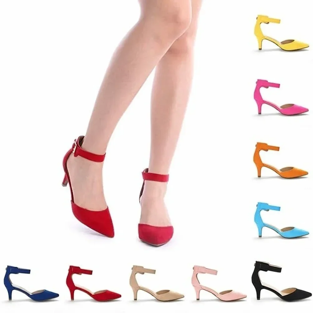 Women High Heels Sandals Summer Ladies Suede 5cm Pumps Office Work Wedding Party Dance Shoes Sexy Ankle Straps Sandal Stilettos image 6