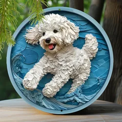 Letrero de Metal de aluminio con temática de caniche, decoración de ventana de Origami falso, corona redonda, decoración de entrada, regalos para amantes de las mascotas