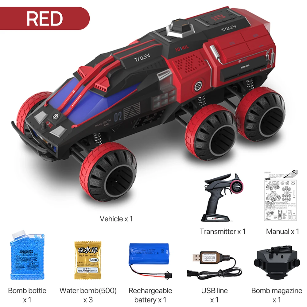 9IMOD Q118 RC Car 6WD 2.4GHZ 60M Distance Hidden Liftable Turret Mars Detecting Car For Sandy Area Grassland Gravel Paved Road