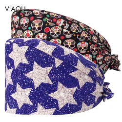 Frosted Cap Unisex Cotton Print Scrubs Work Cap Adjustable Spa Cap Beauty Salon Scrubs Hats Chemo Beauty Cap Work Scrubs Hats