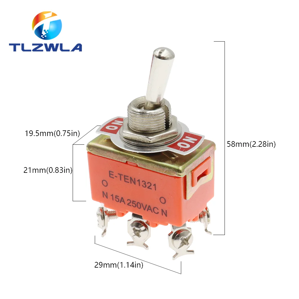 1PCS E-TEN1321 Toggle Switch 6Pin ON-ON Power Switch 15A 250V Rocker Head Switch 12MM