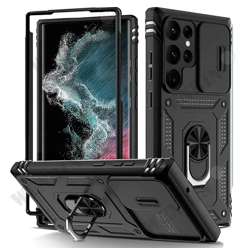 Case Voor Samsung S26 Ultra S25 S24 S23 Plus S25 FE A57 A56 A37 A36 A17 A16 5G Zware met Camera 360 Graden Kickstand Cover