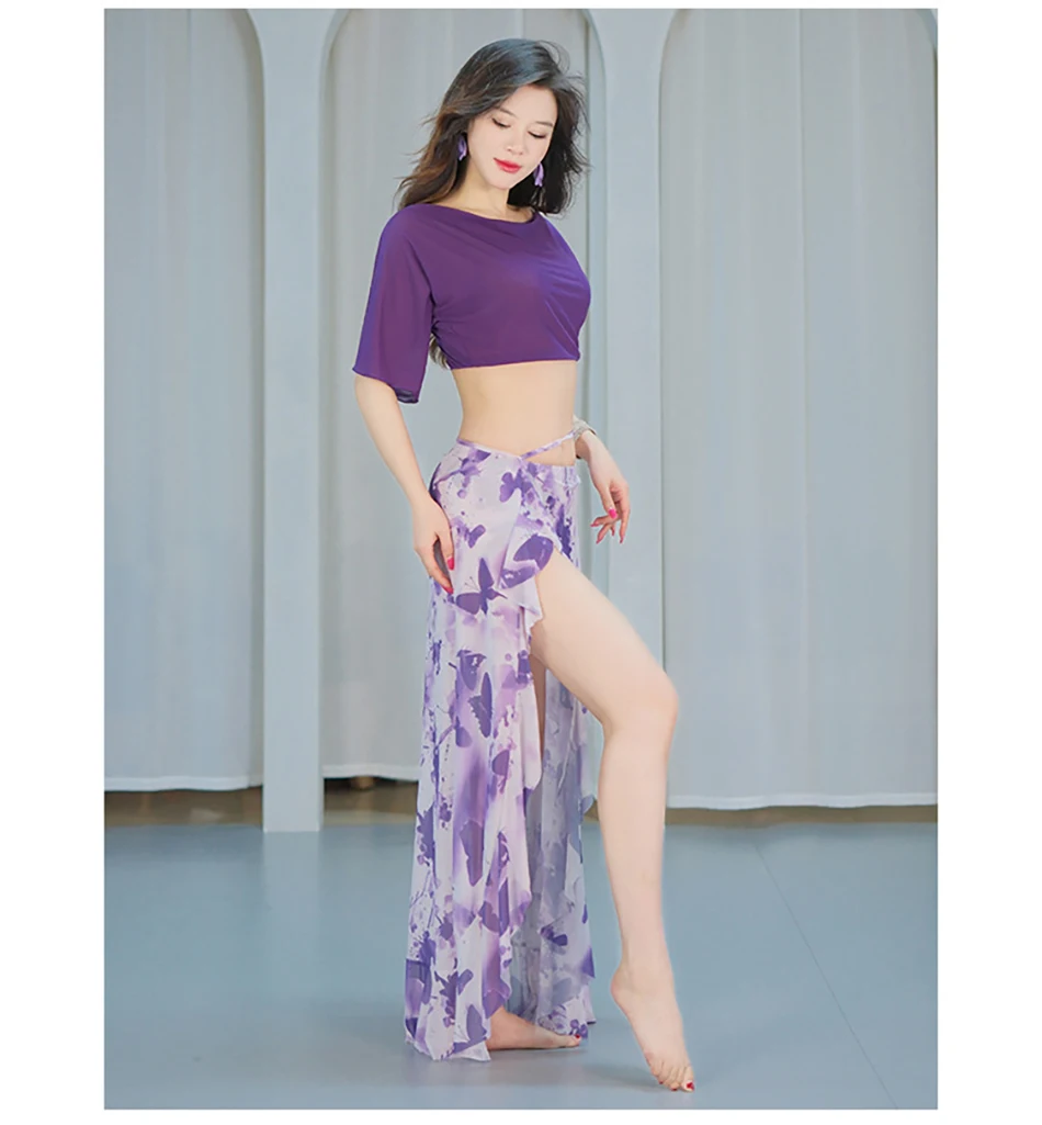 

Women's Belly Dance Performance Suit Top + Slit Skirt Dance Costume Stage Outfit Practice Clothes for Fitness Gymnastics