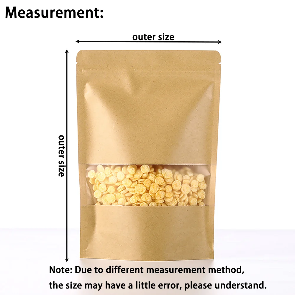 100 Stück Ziplock-Verpackungsbeutel Kraftpapier-Standbeutel mit Fenster Reißverschluss-Verpackungsbeutel für Kleinunternehmen – Detail 3