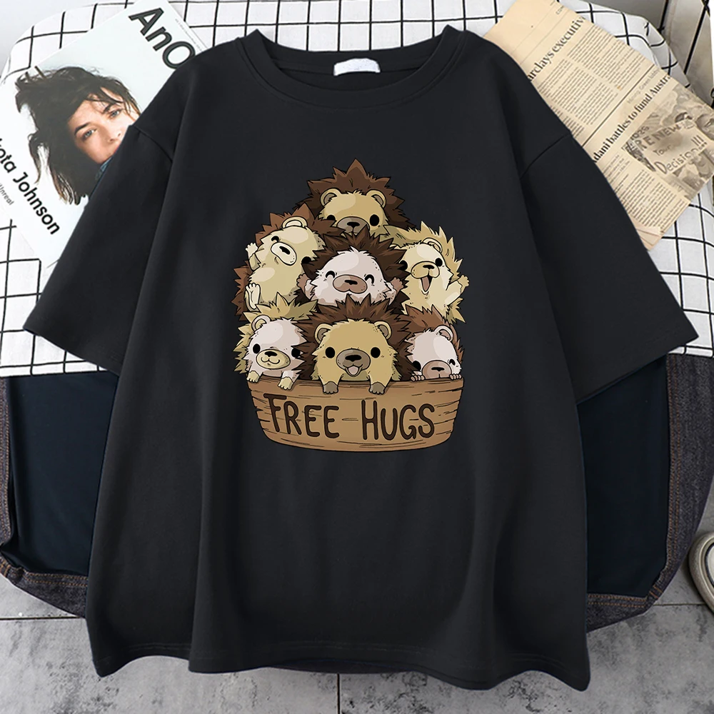 Cute Hedgehog Free Hugs Cartoon Printing Man T Shirt Cartoon Image Tops High Quality Hip Hop Men T-Shirts Fashion Streetwear