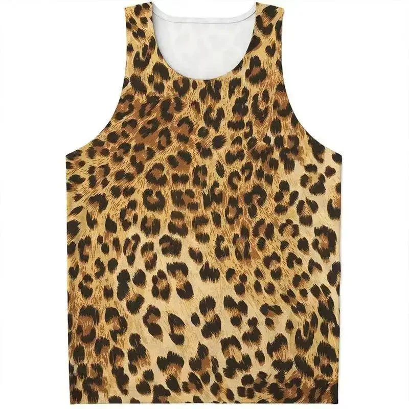 Leopard 3D Print Tank Tops Men's Casual Fashion Streetwear Bodybuilding Gym Fitness Oversized Sleeveless Vest Top Man Clothing