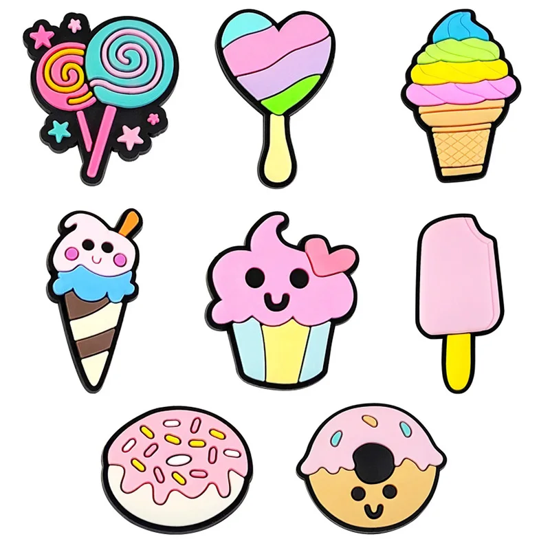 Food Series Doughnut Ice Cream Lollipop Cute hole shoes Charms Garden shoes buckle soft  detachable decorative Clog Accessories