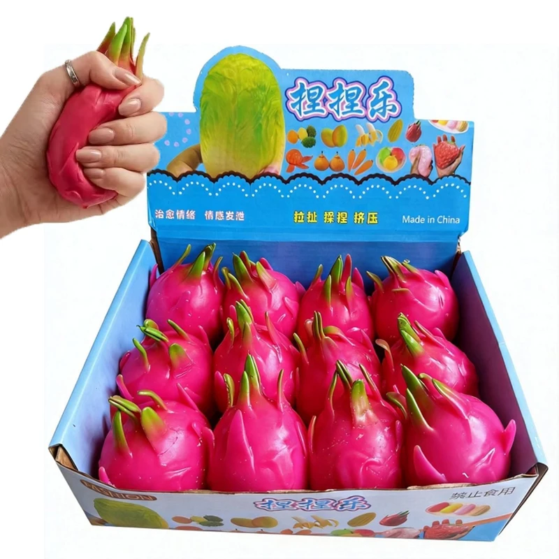 Dragon Fruit Flavored Squish Ball Stress Reliever Fidget Toy Sensory Squeeze Squishy Simulation Food Gift for Relaxation