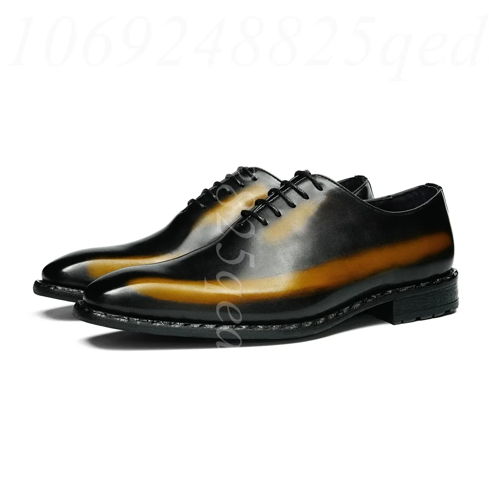 

Men's Handcrafted Gradient Patina Wholecut Oxford Shoes Pointed Toe Lace Up Design, Formal Business & Wedding Dress Footwear