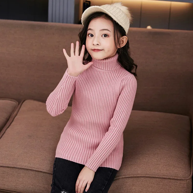 Teeange Girls Turtleneck Sweater Clothes Ribbed Solid Baby Girl Kids Wear For Girls Pullover Sweaters Toddler Boys Knitwear Tops