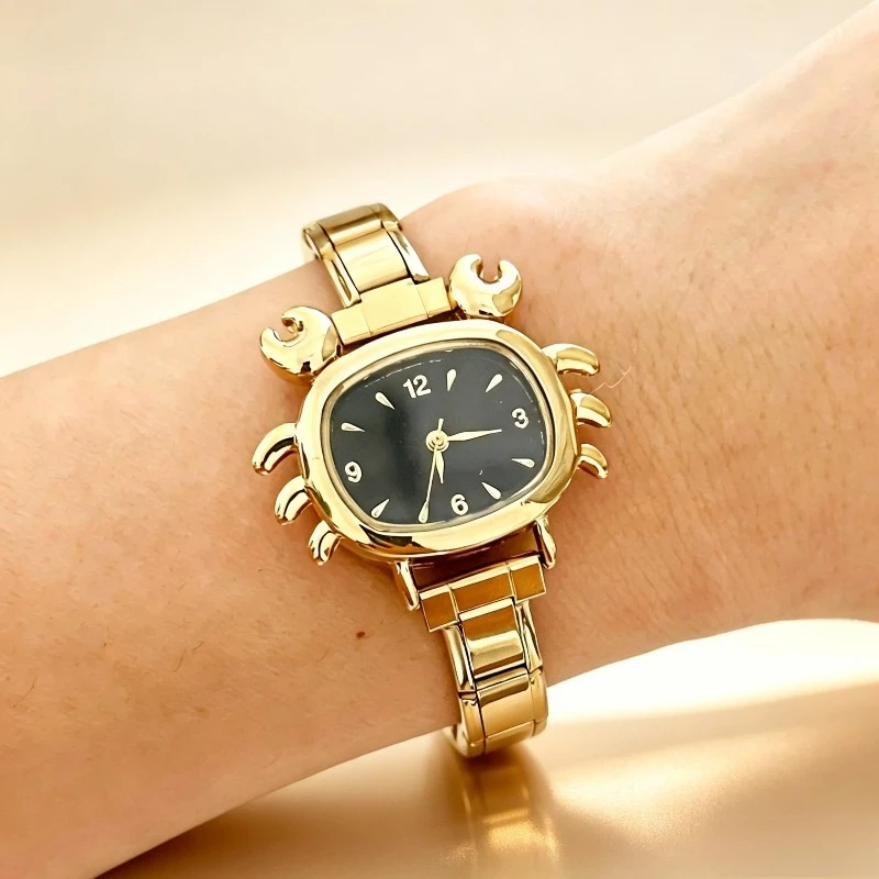 Creative Unique Novelty Crab Shaped Modular Quartz Watch Casual Stainless Steel Band Square Dial Ladies Daily Wear Wrist watch