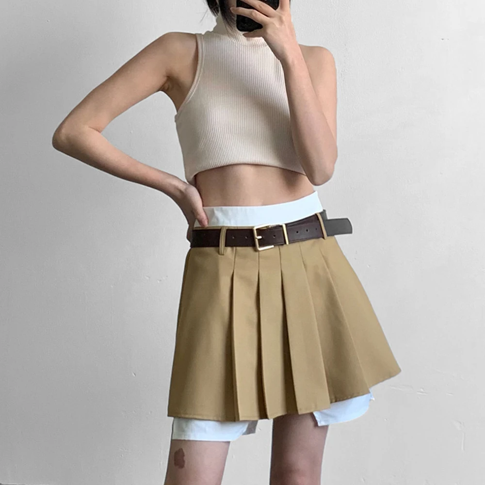 Sexy High Waist Color block Pleated Skirt Women 2022 Spring New Thin Skirt Short Skirt