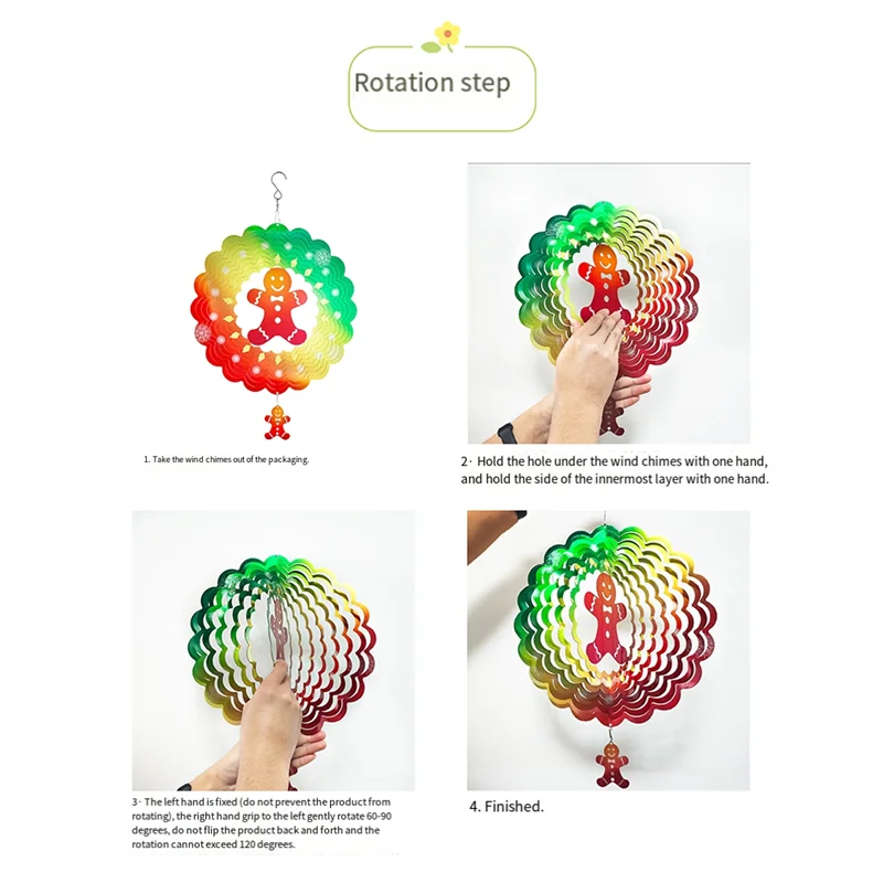 

AT14 Wind Spinners 3D, Рождественский подвесной ветровой спиннер для рождественского декора, 12-дюймовые украшения для двора, Человек-торт на Рождество