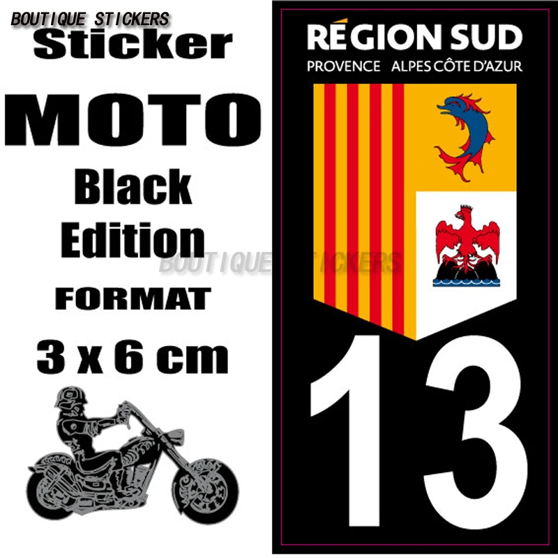 

2Pcs France plaque d'immatriculation européenne autocollant noir bleu Département REGION SUD F13 Motorcycle waterproof PVC decal