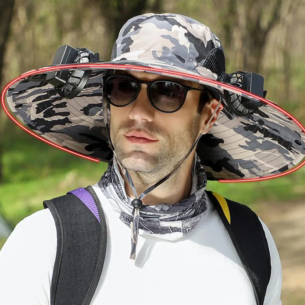 

Rechargeable Battery Built-in Fan Detachable Large Cap Along Men's Style Brim No-collapse Edge Drooping Shade Sun Protection