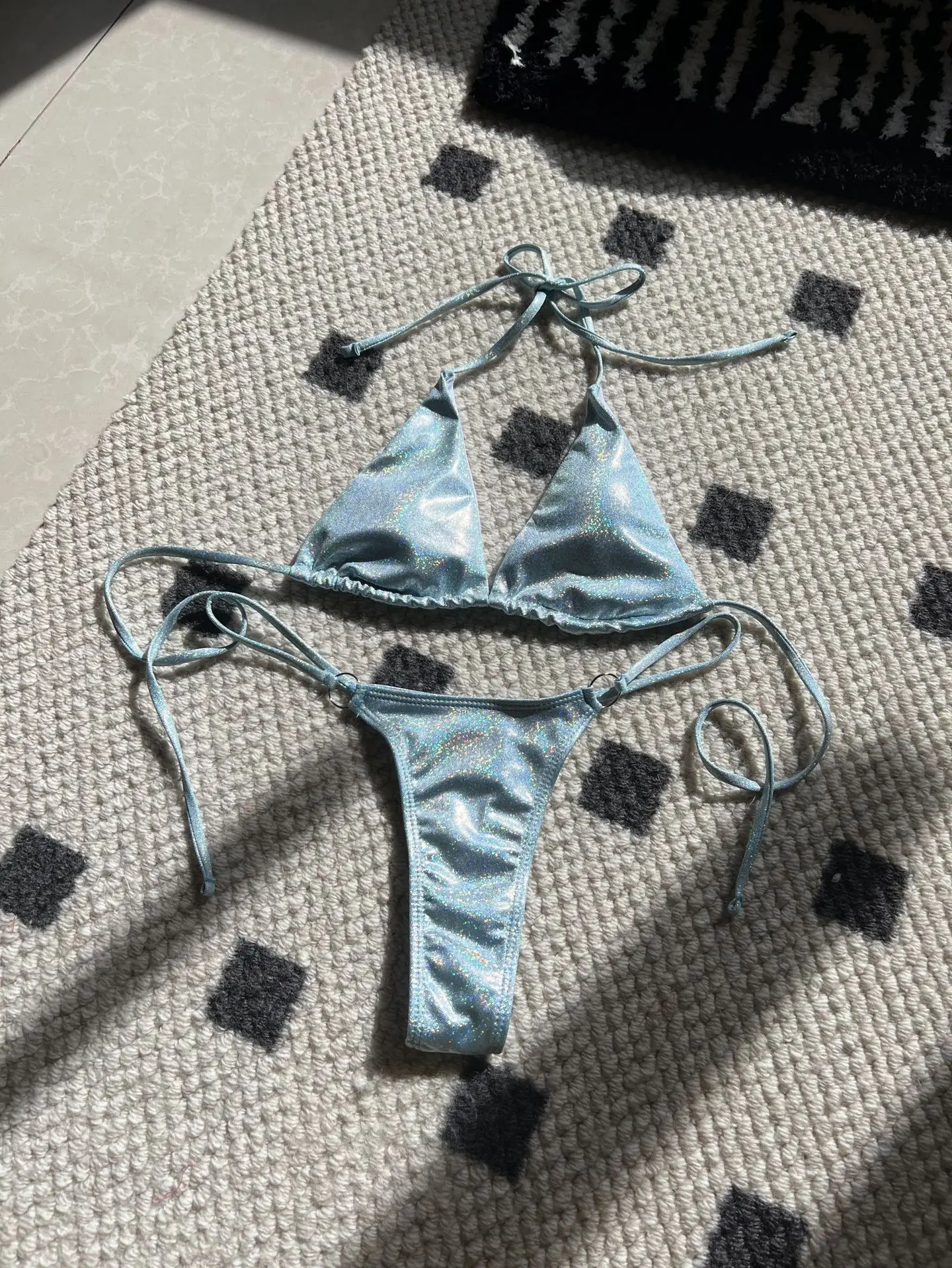 Halter Brazilian Metallic Satin Bikini Women Swimwear 2025 Swimsuit Two-pieces Bikini Set High Cut Bathing Suit Swim Beachwear