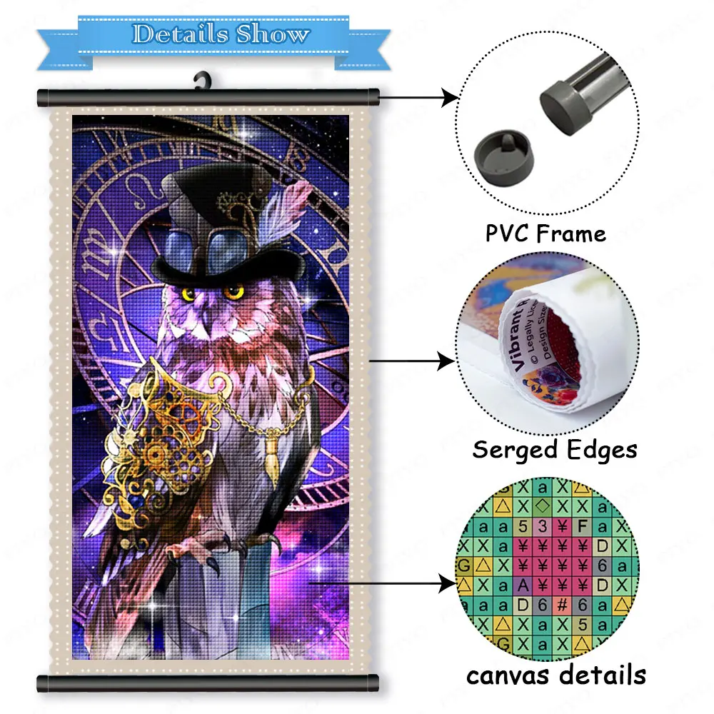 Framed Diamond Painting Animal Owl Diamond Embroidery Mosaic Art with Scroll Cross Stitch Kits Frame Picture Home Decor quadros