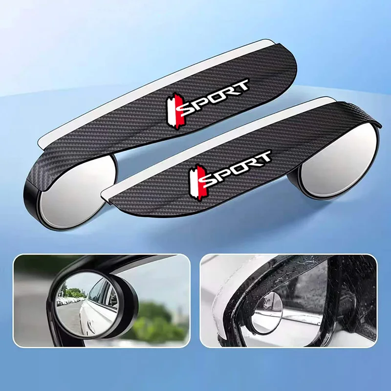 White and Red Sports Car Rearview Mirror Rain Shield Small Round Mirror Integrated Cartoon Reflective Mirror Reversing Mirror Rain Protection Waterproof