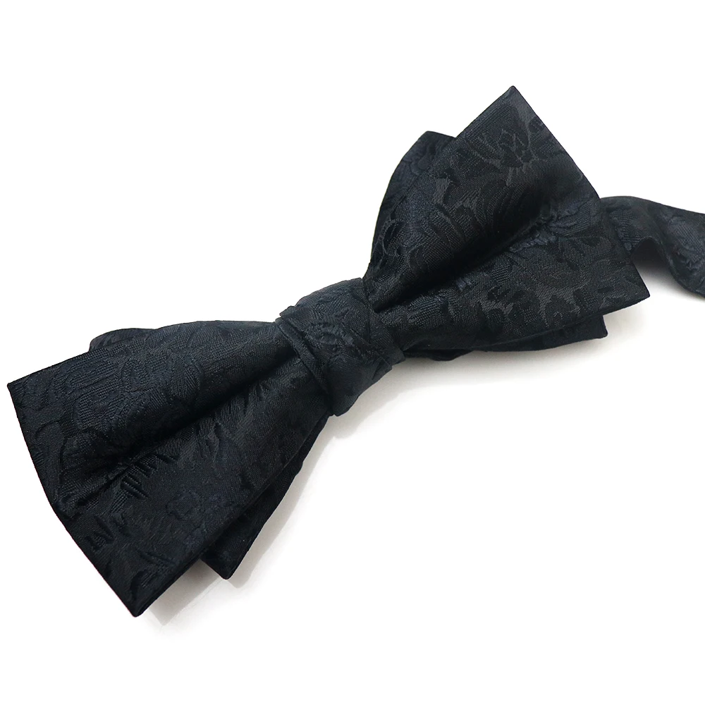 2025 New Floral White Neck Ties For Men Luxury Black Neckties Wedding Tuxedo Pocket Square Polyester Jacquard Bowties Soft Hanky