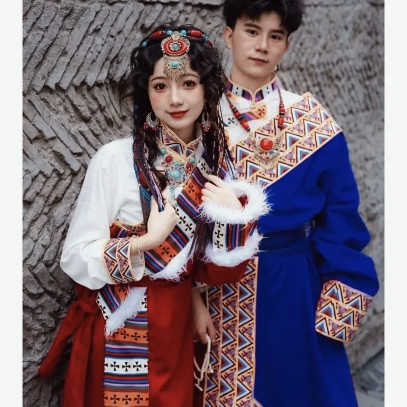 

Chinese Traditional Tibet Full Set Loose Ethnic Tibetan Robe Couple Men Women Ethnic Tibetan Clothing Outfits Large Size 3xl 4xl