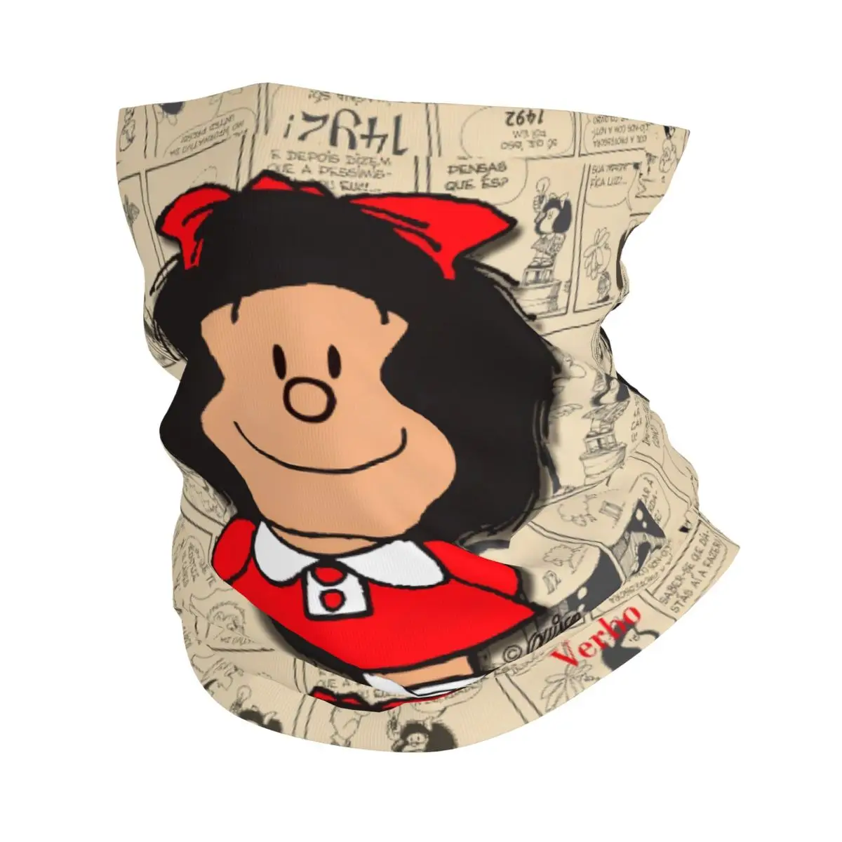 Vintage Mafalda Manga Winter Headband Neck Warmer Women Men Hiking Hunting Tube Scarf Quino Comic Cartoon Face Bandana Gaiter