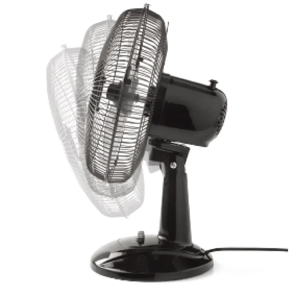 Ventilador de mesa portátil oscilante, cabezal de inclinación de 3 velocidades para dormitorio u oficina, negro, nuevo, cabezal pivotante de 180 grados, 12"