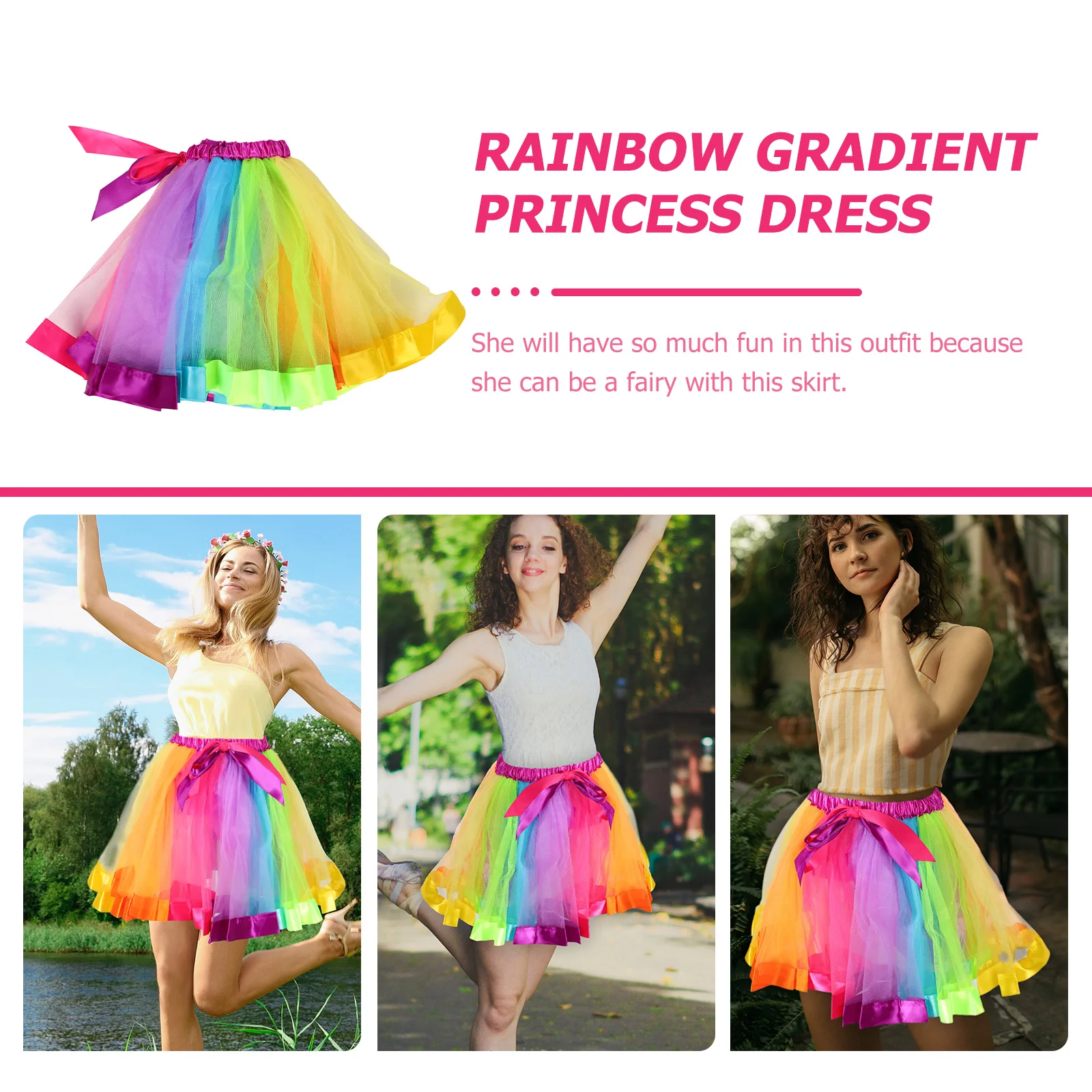 

Rainbow Tulle Tutu Skirt For Woman Girls Gradient Color Performance Ballet Costume Party Cosplay Masquerade Sleepover Party
