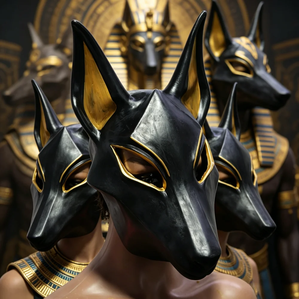 Ancient Egyptian Anubis Mask Latex Full Face Wolf Fox Animals Head Mask for Halloween Cosplay Party Costume Props