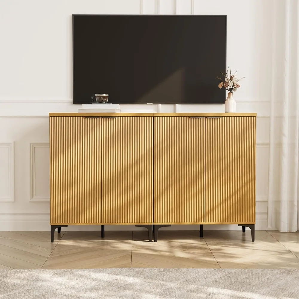 خزانة بوفيه مستوحاة من الكتان مع بابين وتصميم مخدد #4