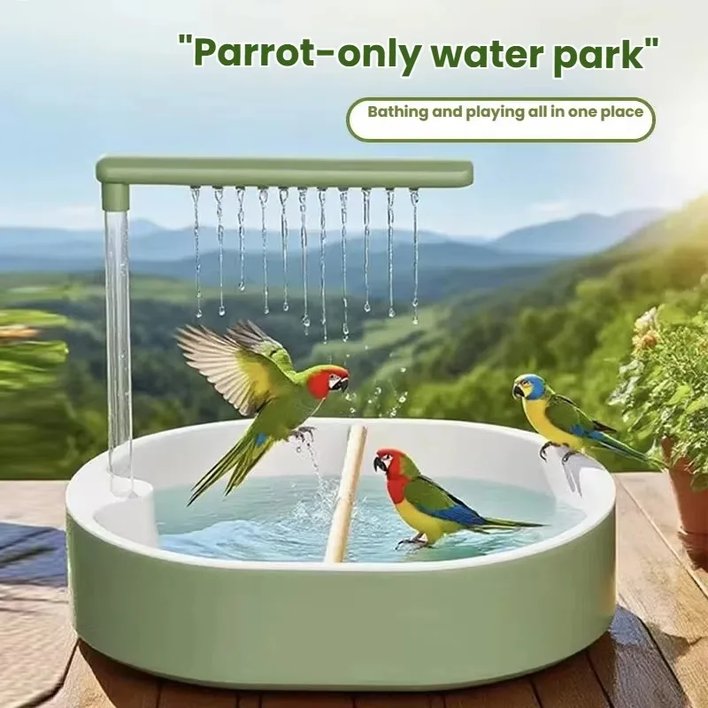 

Parrot Automatic Bird Bath, Rain Shower Bathtub for Cage Adjustable Flow Quiet Pump Deep/Shallow Bath with Perch for Small Birds