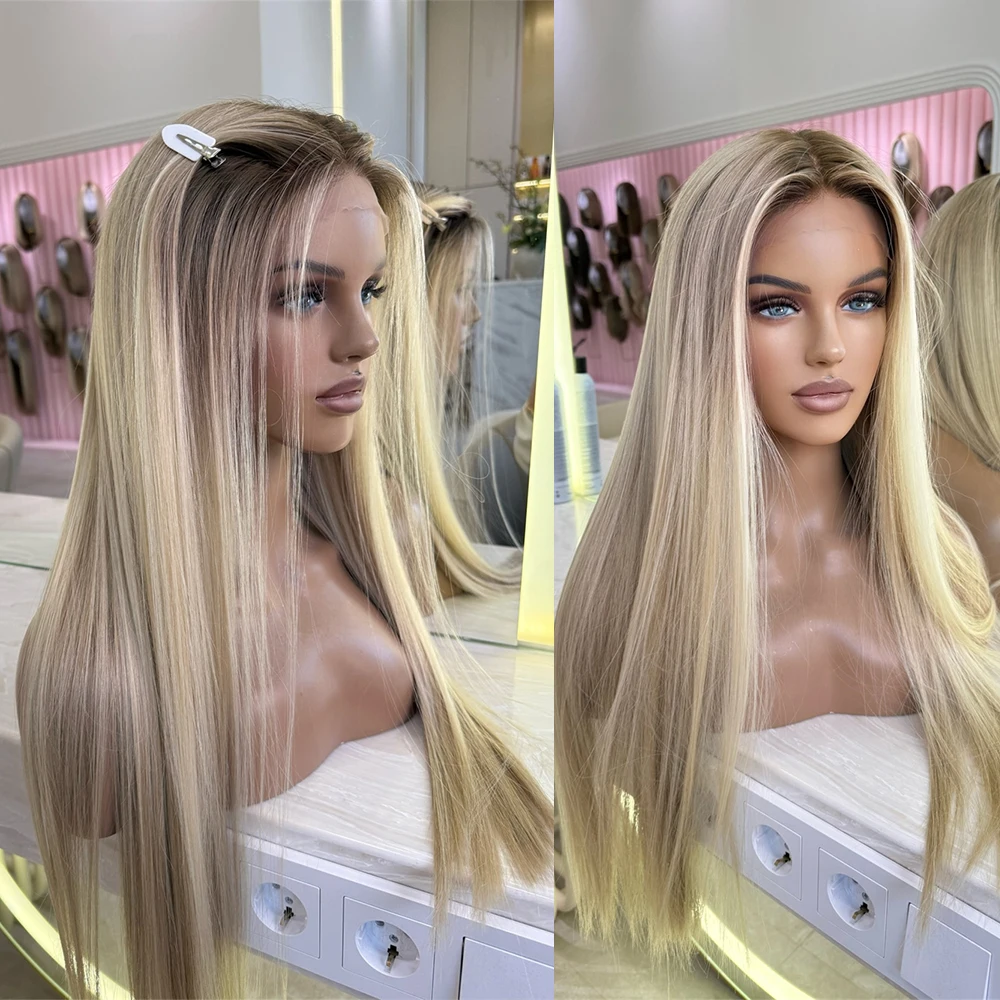 

Синтетический парик Balayage Ombre Ash Blonde высокого качества без клея, с натуральной линией роста волос, для женщин, для вечеринок