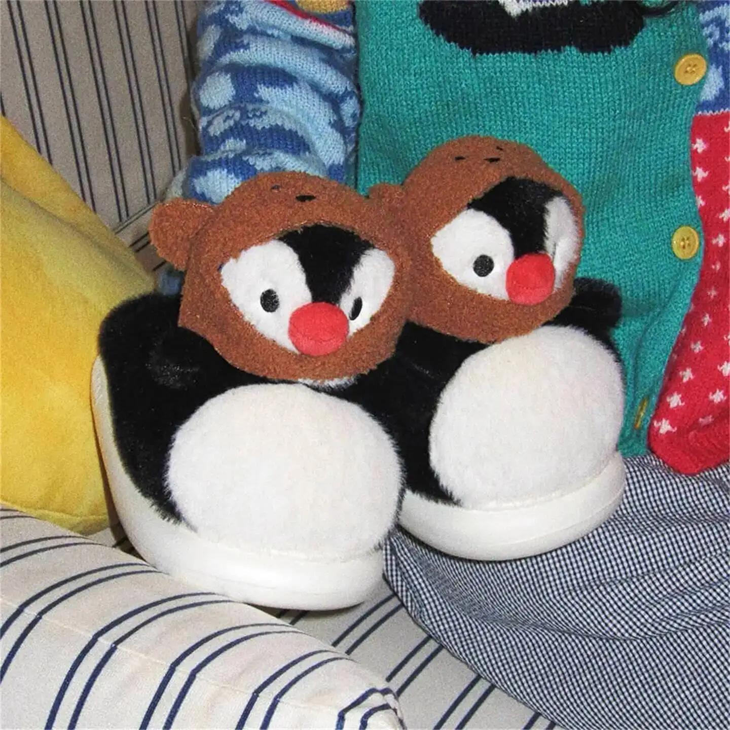 

Women Home Slippers 2025 Winter New Women's Cute Penguin Slippers Furry Warm Girlish Anti Slip Indoor Household Slipper